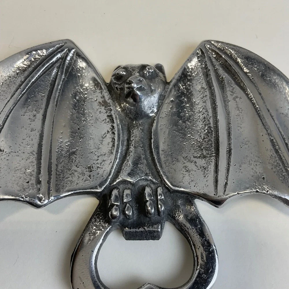 Vintage Silver Bat Bottle Opener Gothic Spooky Halloween Barware Metal Tool